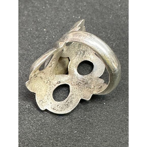 Vintage Sterling Silver Native American Sand Cast Green Turquoise Ring Size 6.25 - Picture 6 of 7